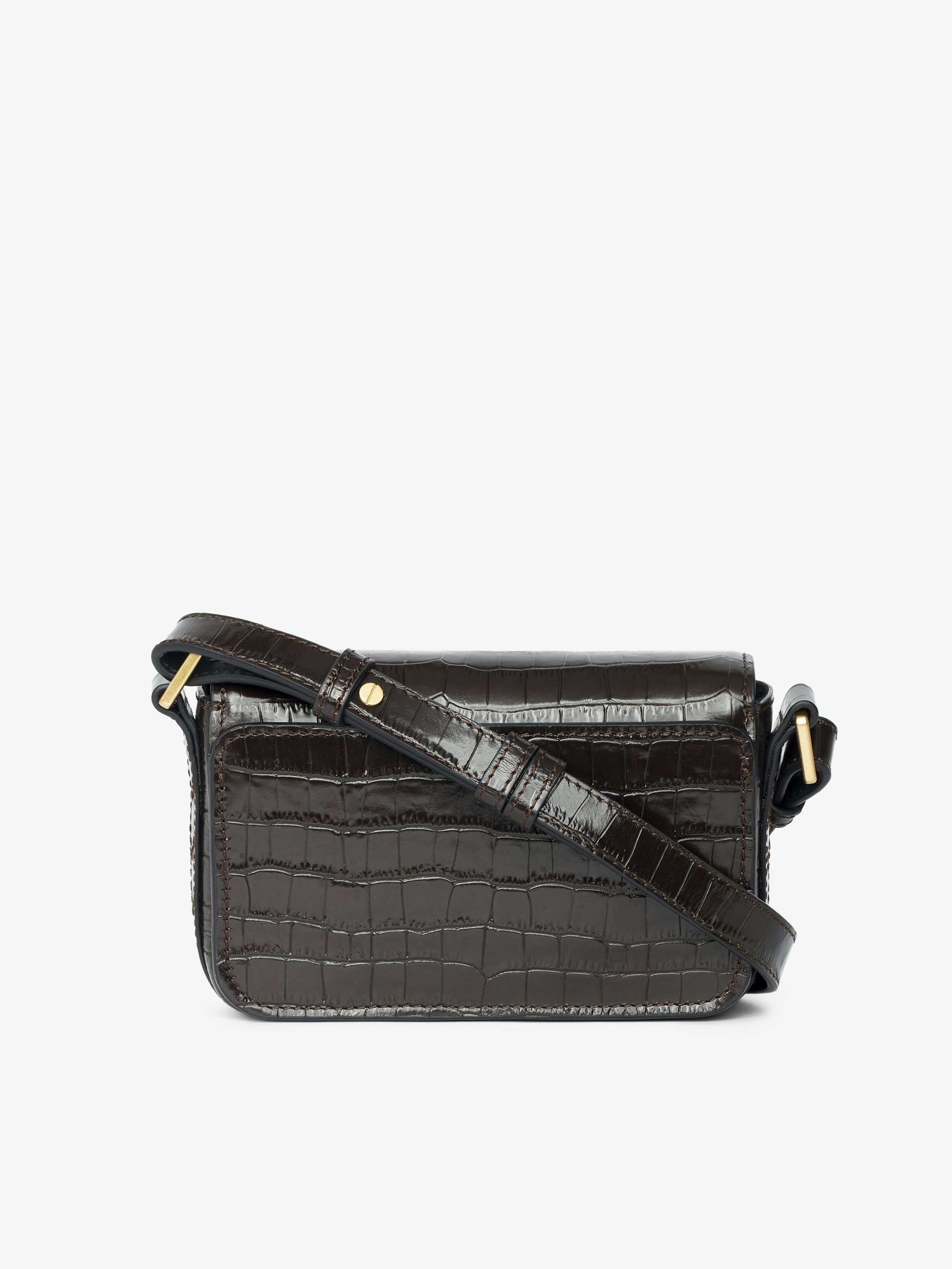 Le Zazi Croco Bag - Small croco-effect leather bag with adjustable shoulder strap and signature wings.